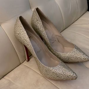 Christian Loudoutin gold crystal womens red bottom pumps.